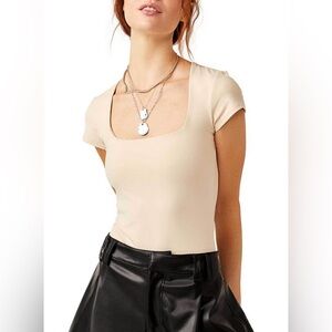 NWT Free People Square Neck Cap Sleeve Knit Bodysuit Color: Pink Tint/Mauve